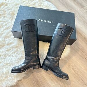 CHANEL Lambskin CC Logo Boots